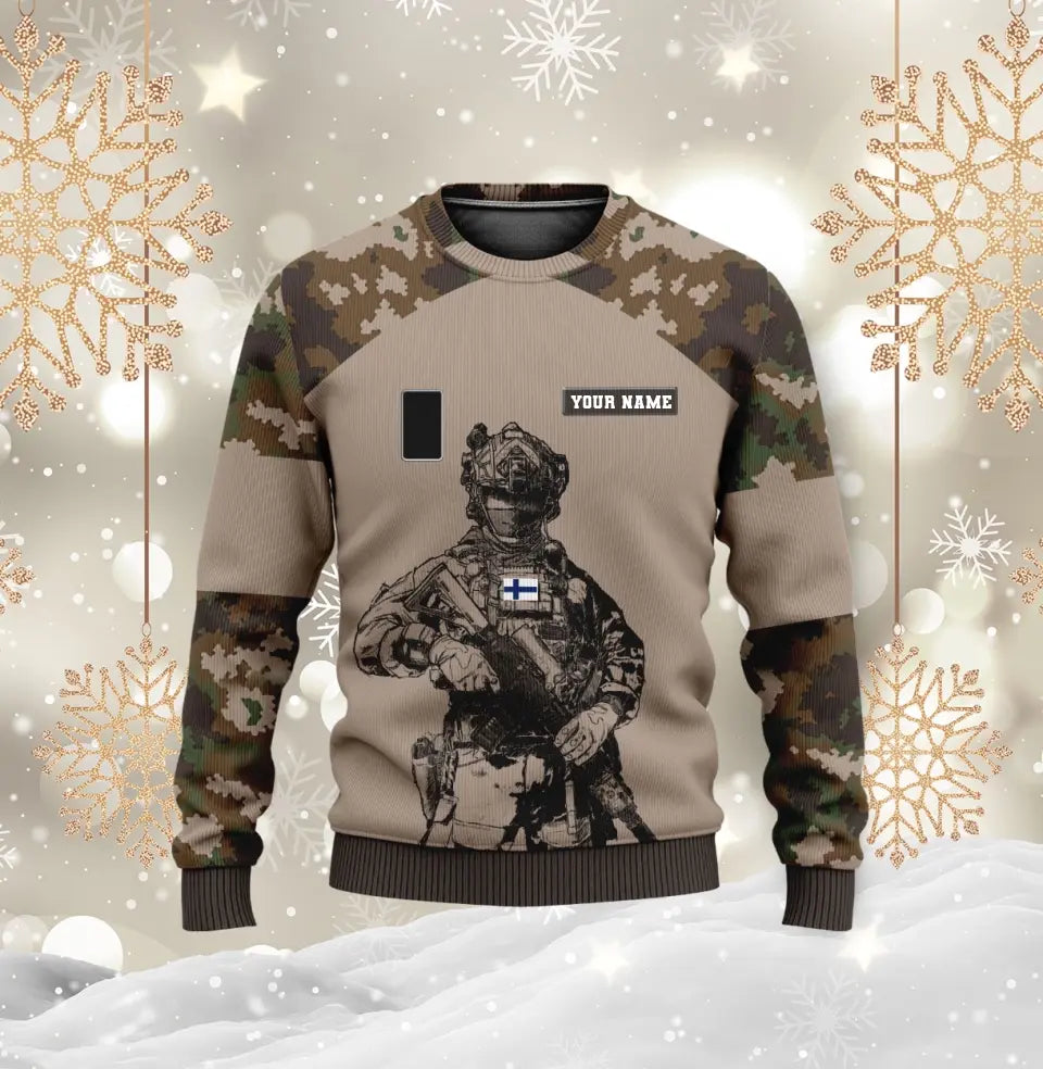 Sweat à capuche personnalisé avec camouflage soldat/vétéran finlandais avec nom et grade imprimé en 3D -1212230001