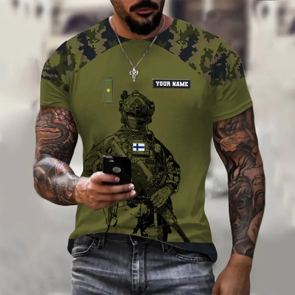 Personalisierter Kapuzenpullover mit 3D-Druck für finnische Soldaten/Veteranen im Camouflage-Muster mit Namen und Rang -1212230001