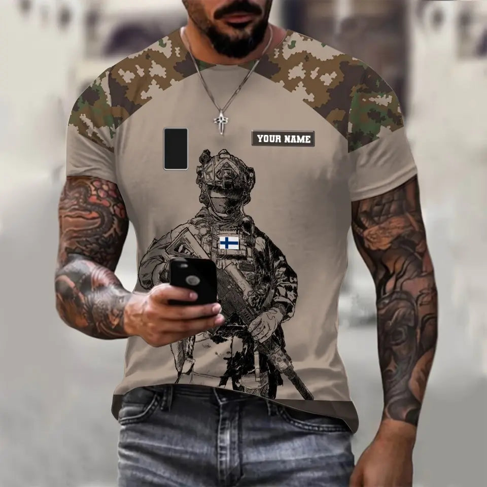 Personalisierter Kapuzenpullover mit 3D-Druck für finnische Soldaten/Veteranen im Camouflage-Muster mit Namen und Rang -1212230001