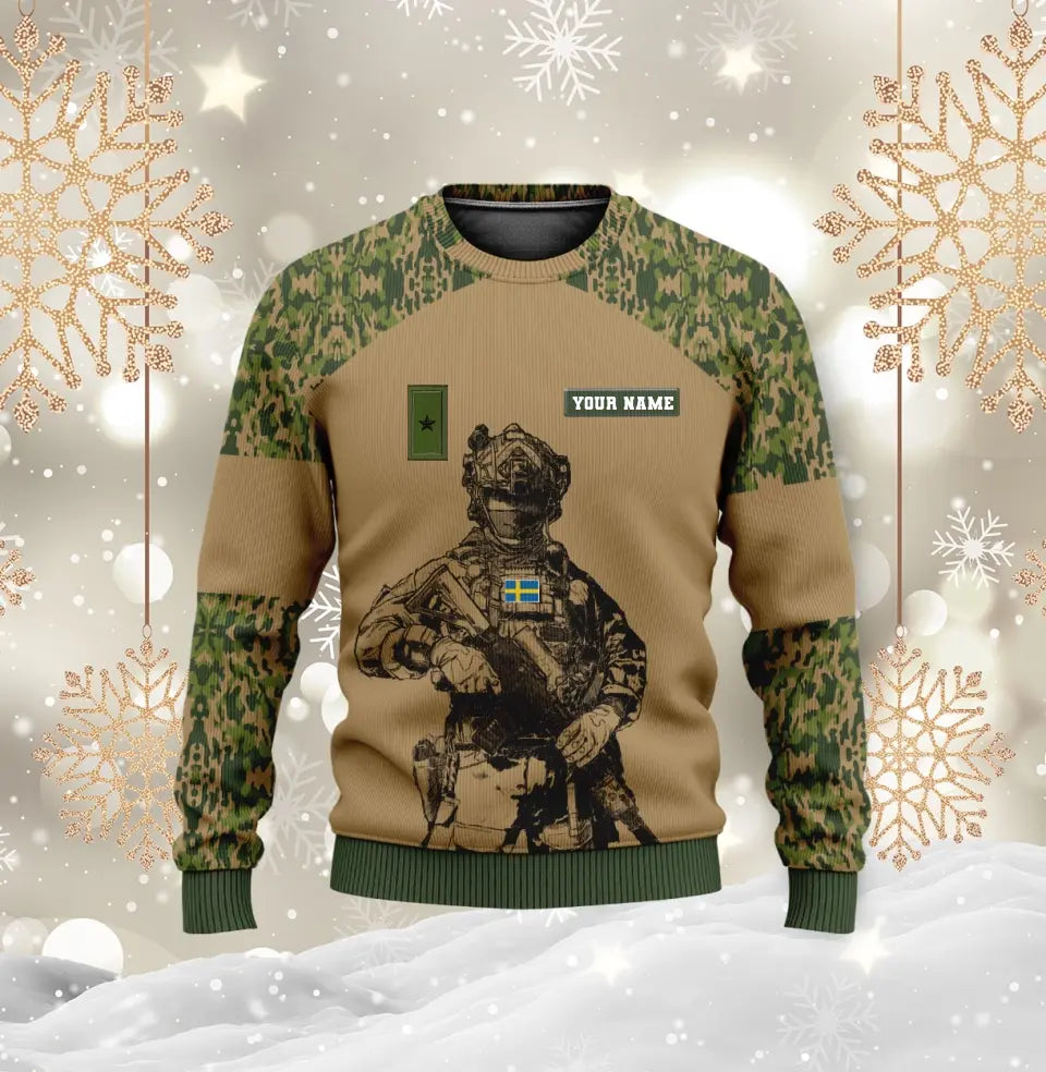 Sweat à capuche personnalisé avec camouflage soldat/vétéran suédois avec nom et grade imprimé en 3D - 17023392