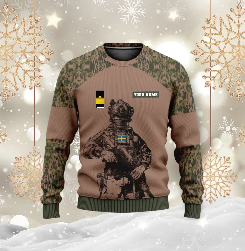 Personalisierter Kapuzenpullover mit schwedischem Soldaten-/Veteranen-Tarnmuster und Namen und Rang, 3D-Druck – 17023392