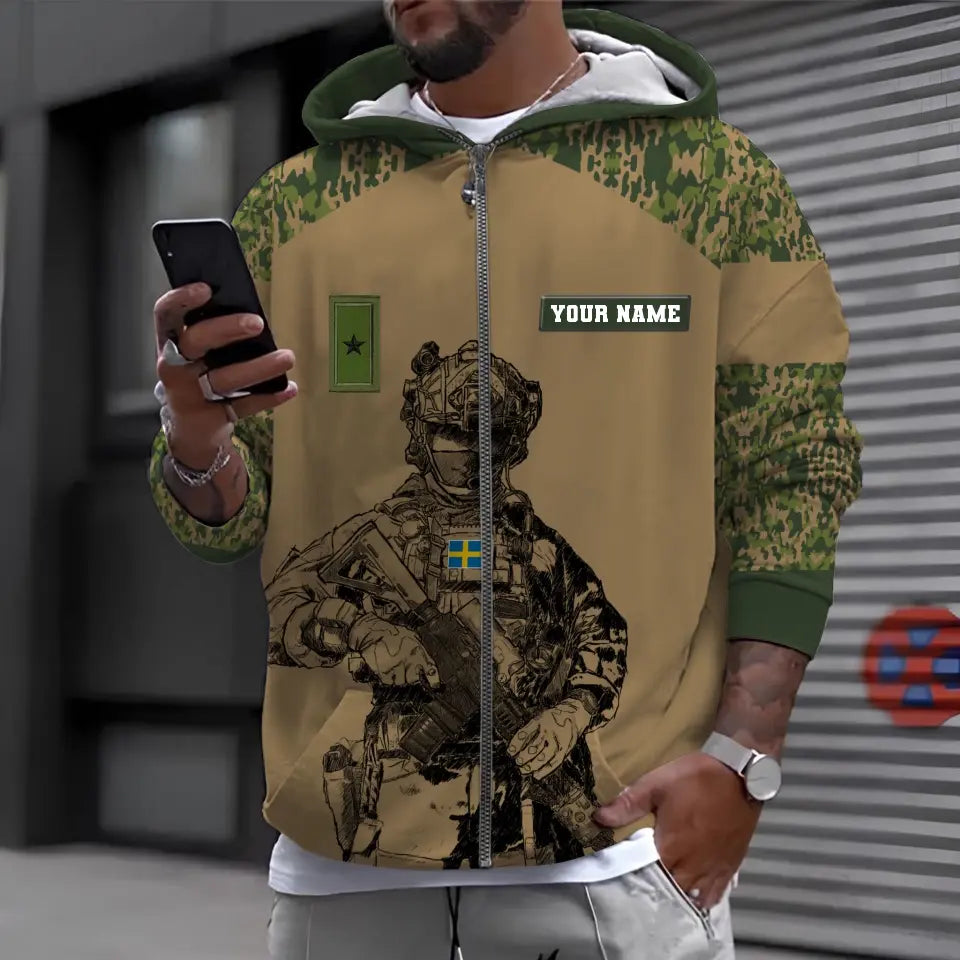 Sweat à capuche personnalisé avec camouflage soldat/vétéran suédois avec nom et grade imprimé en 3D - 17023392