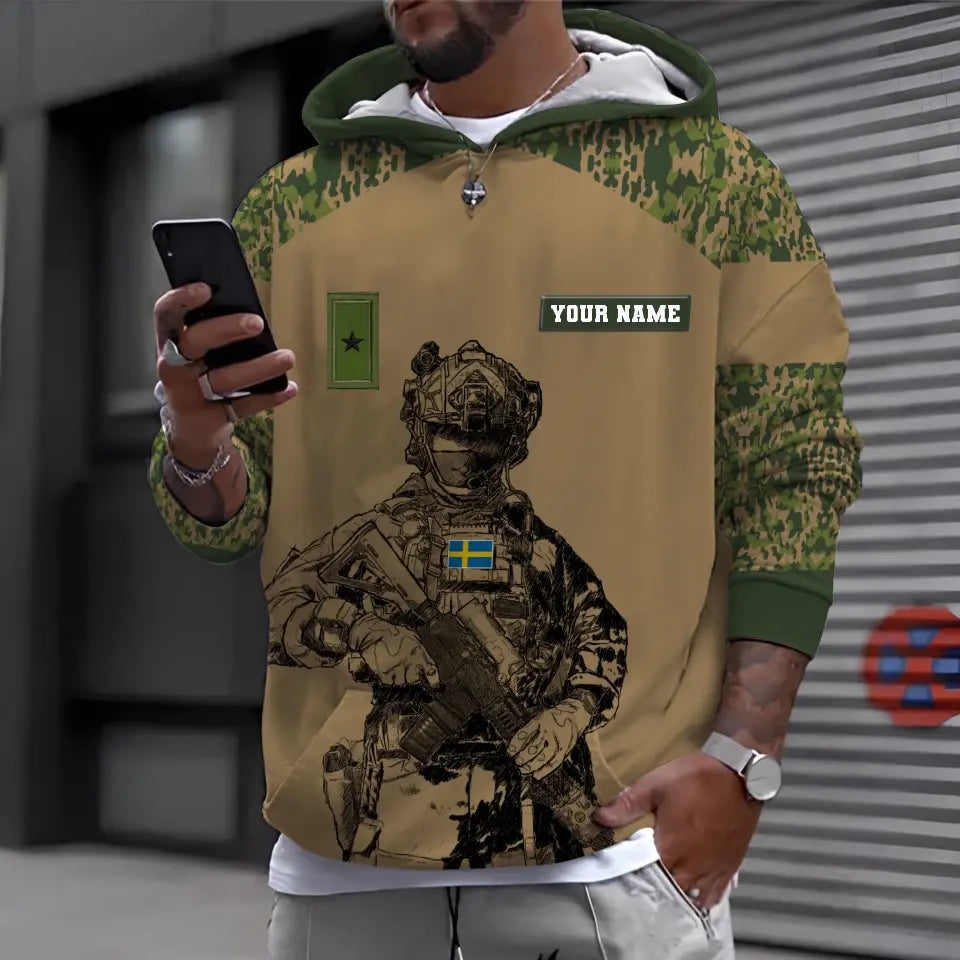 Sweat à capuche personnalisé avec camouflage soldat/vétéran suédois avec nom et grade imprimé en 3D - 17023392