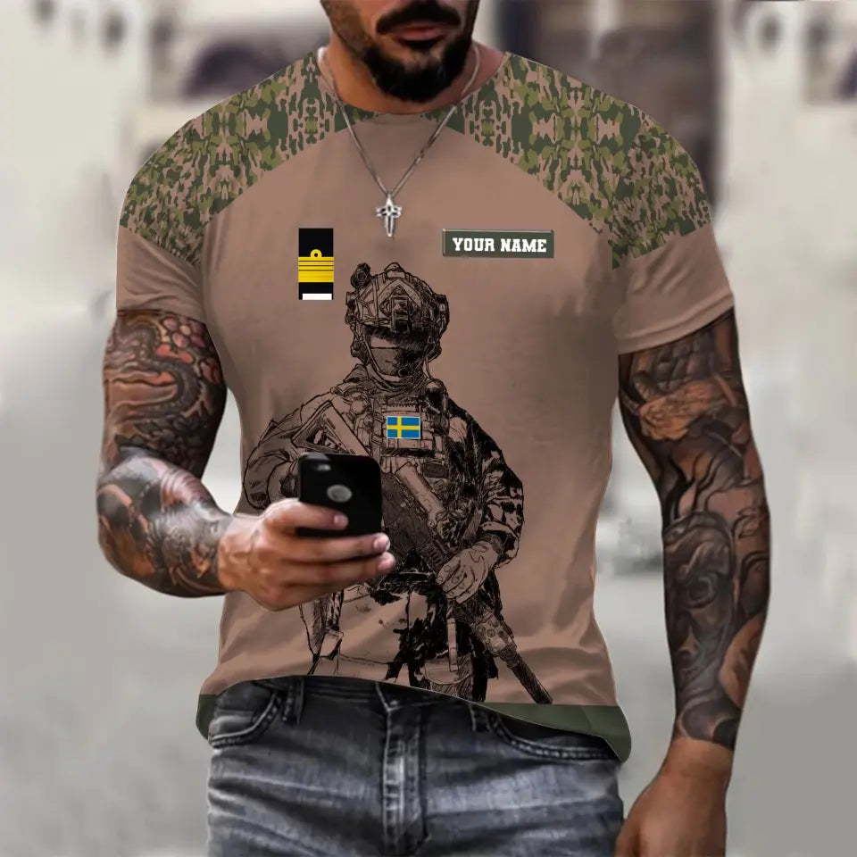 Sweat à capuche personnalisé avec camouflage soldat/vétéran suédois avec nom et grade imprimé en 3D - 17023392