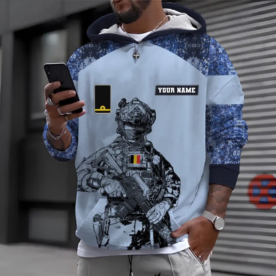 Sweat à capuche personnalisé avec camouflage soldat/vétéran belge avec nom et grade imprimé en 3D - 17023392