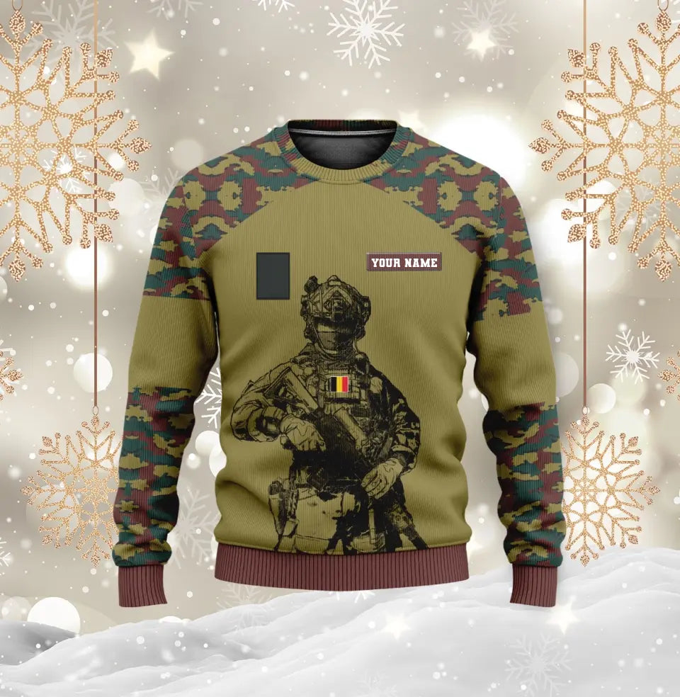 Sweat à capuche personnalisé avec camouflage soldat/vétéran belge avec nom et grade imprimé en 3D - 17023392