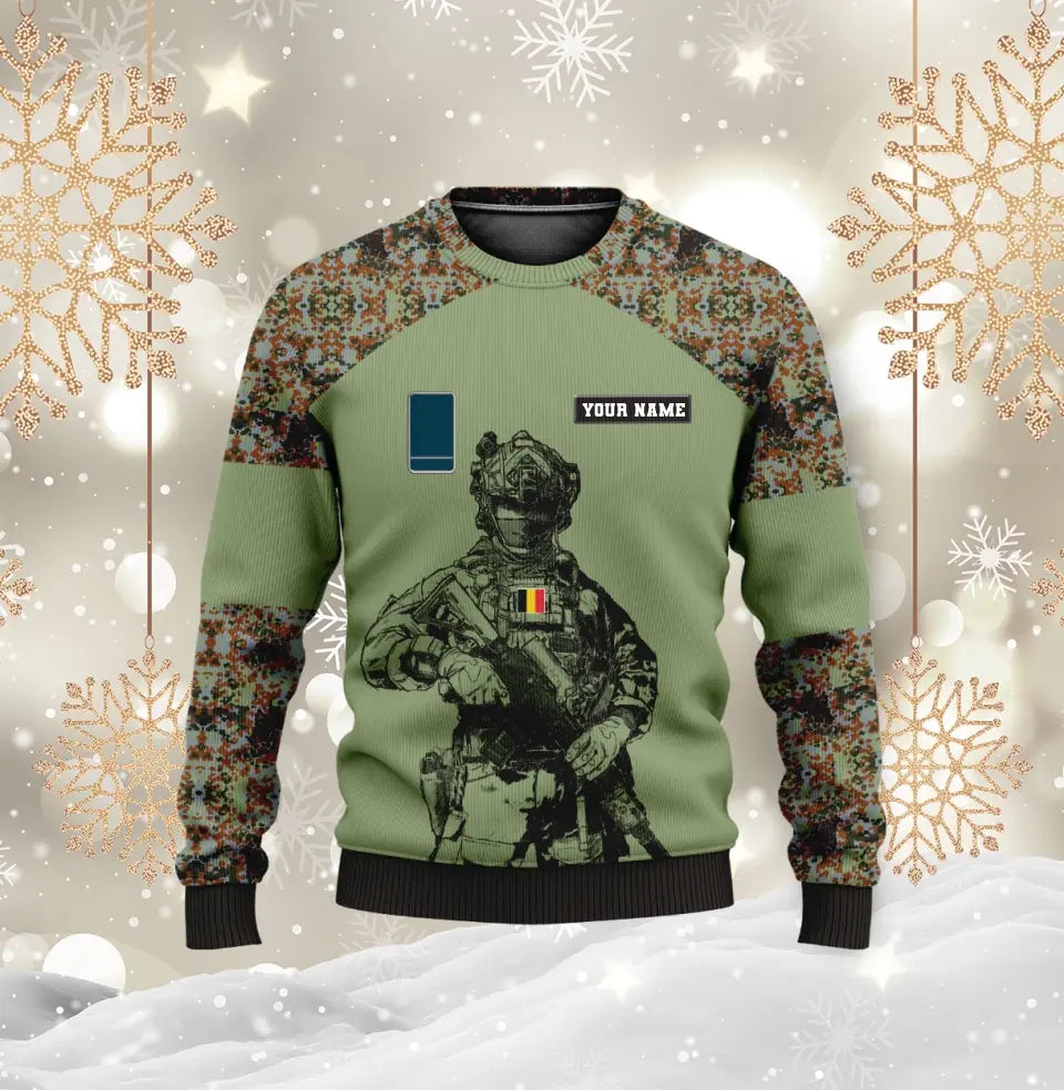 Sweat à capuche personnalisé avec camouflage soldat/vétéran belge avec nom et grade imprimé en 3D - 17023392