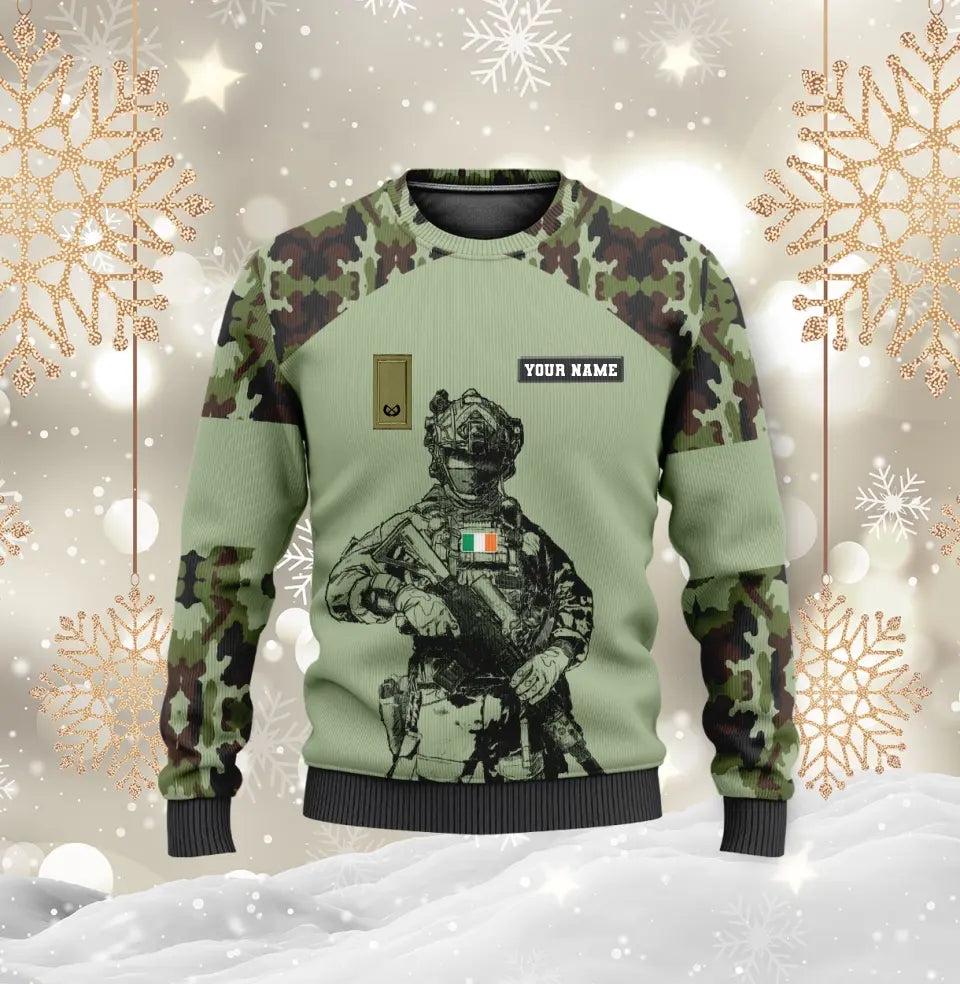 Sweat à capuche personnalisé avec camouflage soldat/vétéran irlandais avec nom et grade imprimé en 3D - 17023392