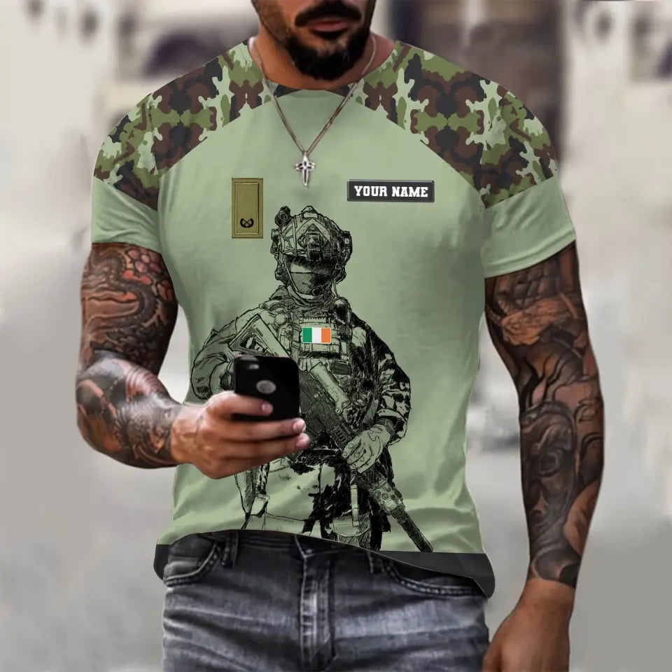 Sweat à capuche personnalisé avec camouflage soldat/vétéran irlandais avec nom et grade imprimé en 3D - 17023392