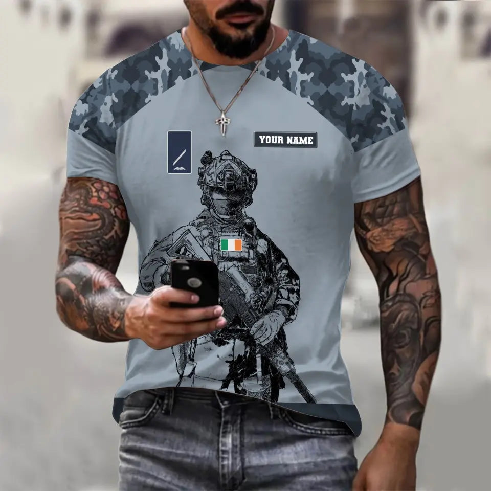 Sweat à capuche personnalisé avec camouflage soldat/vétéran irlandais avec nom et grade imprimé en 3D - 17023392