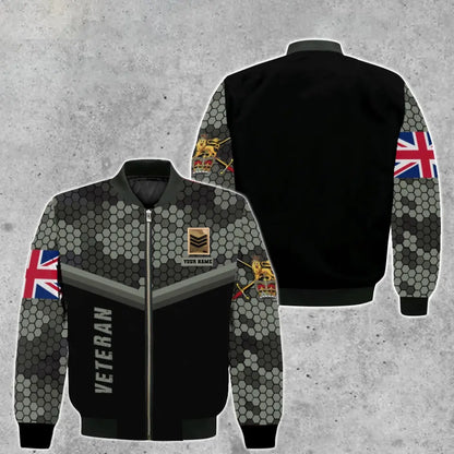 Personalisierte Bomberjacke mit Camouflage-Muster für britische Soldaten/Veteranen mit Namen und Rang, 3D-Druck – 2010230005