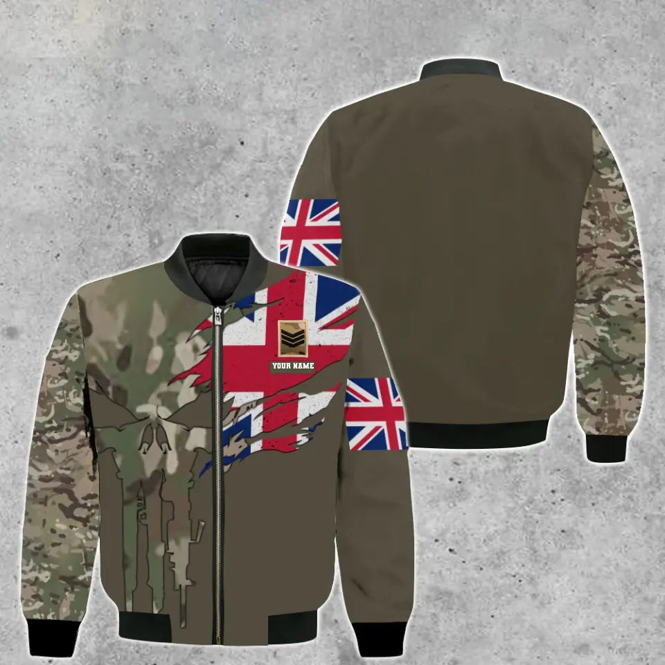 Personalisierte Bomberjacke im Camouflage-Stil für britische Soldaten/Veteranen mit Namen und Rang, 3D-Druck – 2010230001