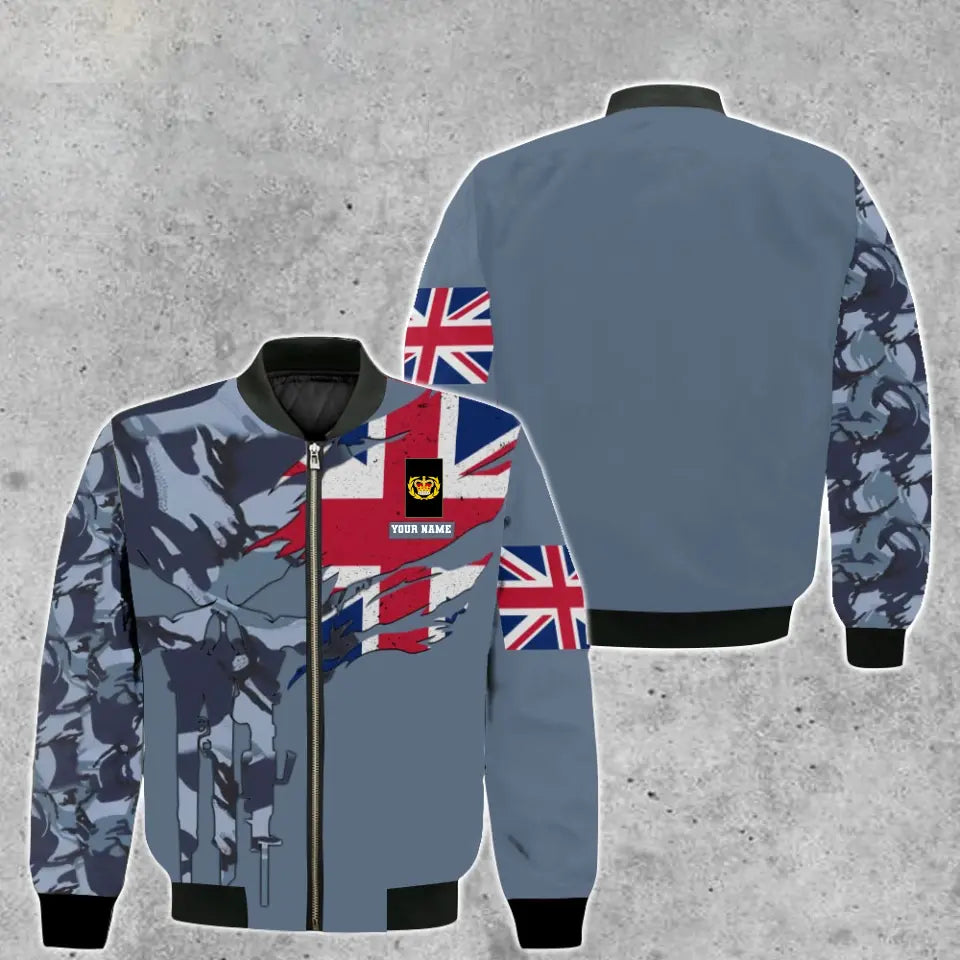 Personalisierte Bomberjacke im Camouflage-Stil für britische Soldaten/Veteranen mit Namen und Rang, 3D-Druck – 2010230001