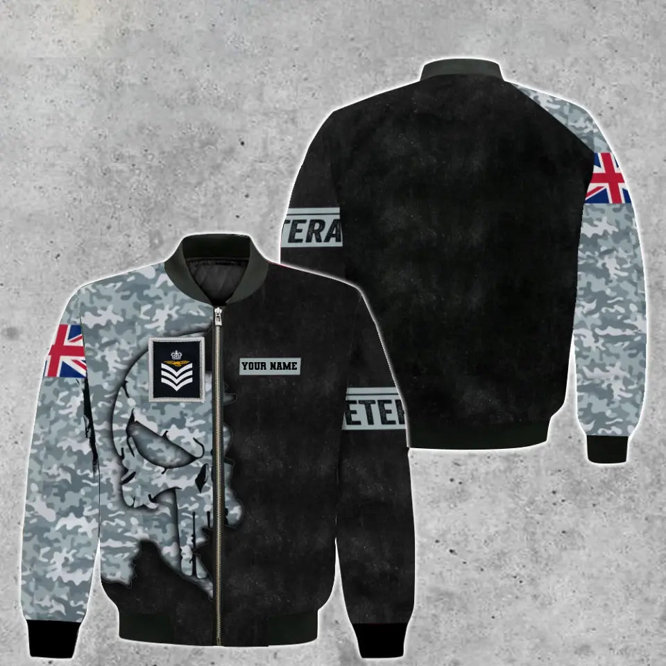 Personalisierte Bomberjacke mit Camouflage-Muster für britische Soldaten/Veteranen mit Namen und Rang, 3D-Druck – 2010230002