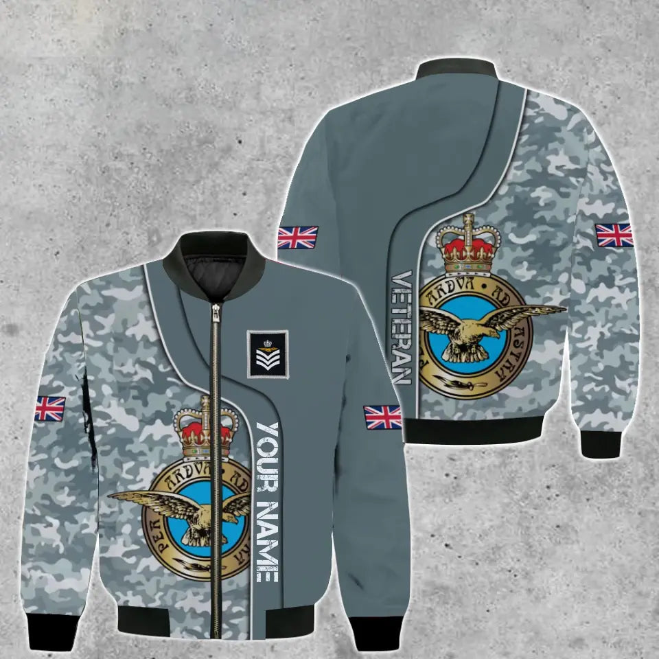 Personalized UK Soldier/ Veteran Camo With Name And Rank Bomber Jacket 3D Printed -2010230004