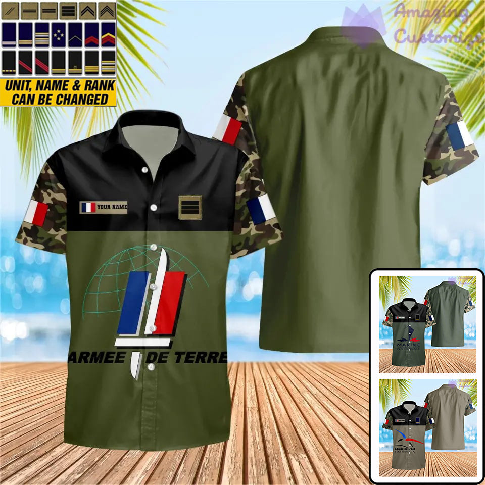 Personalized France Soldier/ Veteran Camo With Name And Rank Hawaii Shirt Printed -1812230001