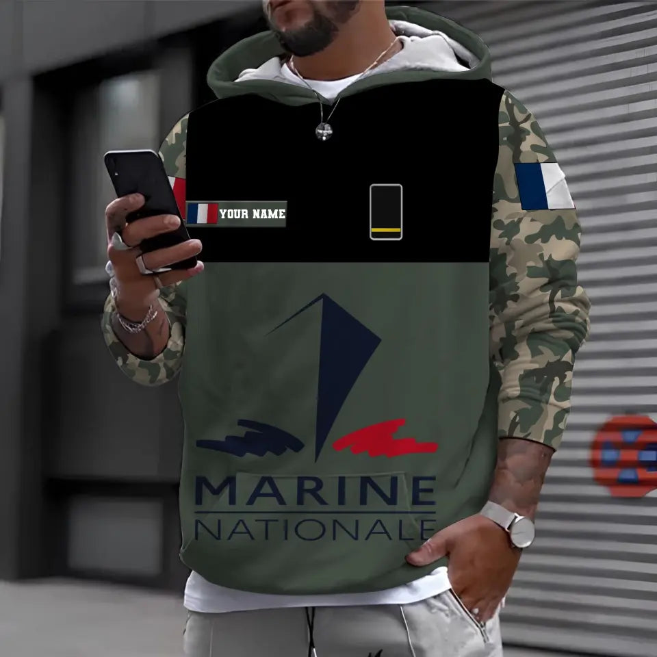 T-shirt Hawaïen personnalisé avec camouflage soldat/vétéran de la France avec nom et grade imprimé -1812230001