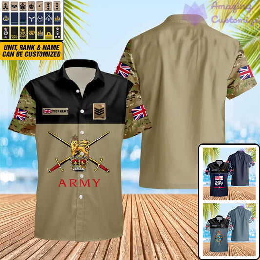 Personalized UK Soldier/ Veteran Camo With Name And Rank Hawaii Shirt Printed -1812230001