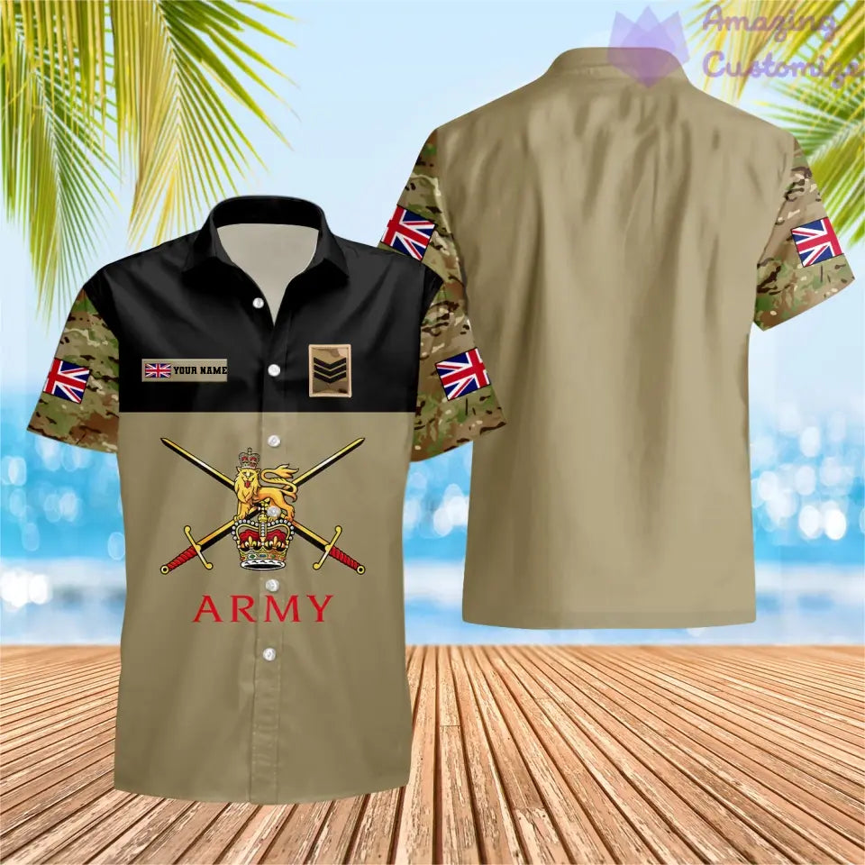 Personalisiertes Hawaiihemd mit Camouflage-Muster für britische Soldaten/Veteranen mit Namen und Rang, bedruckt -1812230001