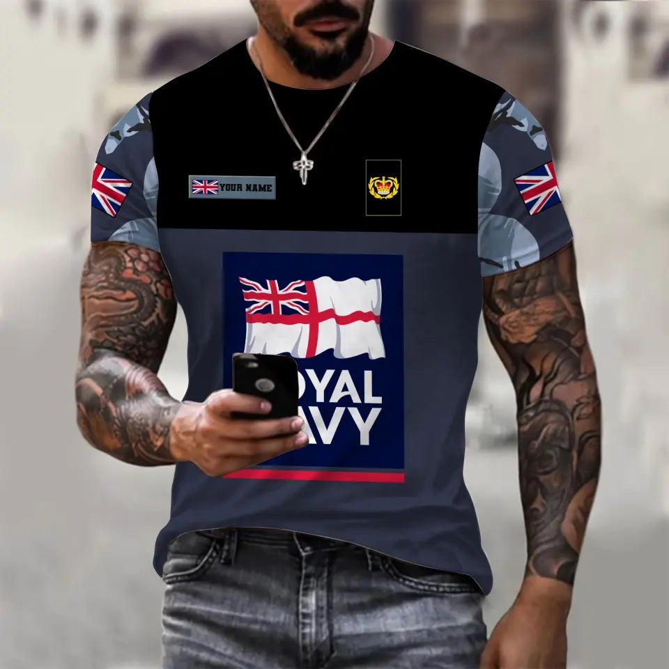 T-shirt Hawaïen personnalisé avec camouflage soldat/vétéran britannique imprimé avec nom et grade -1812230001