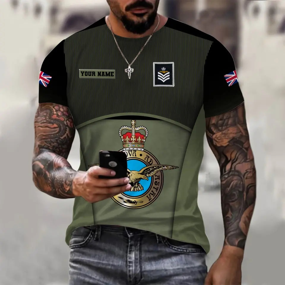 T-shirt Hawaïen personnalisé avec camouflage soldat/vétéran britannique imprimé avec nom et grade -1912230001