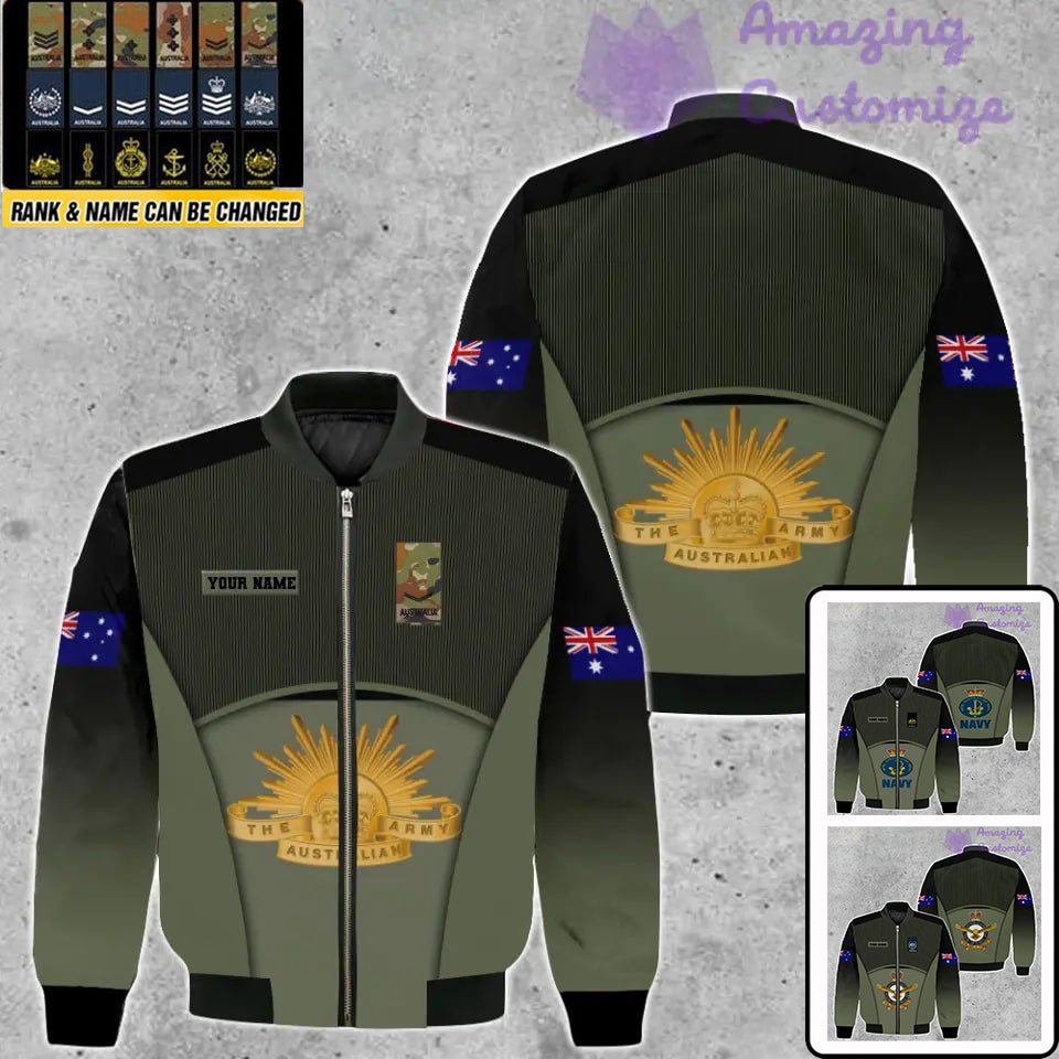 Personalisierte Bomberjacke mit Camouflage-Muster für australische Soldaten/Veteranen mit Namen und Rang, 3D-Druck -1912230001