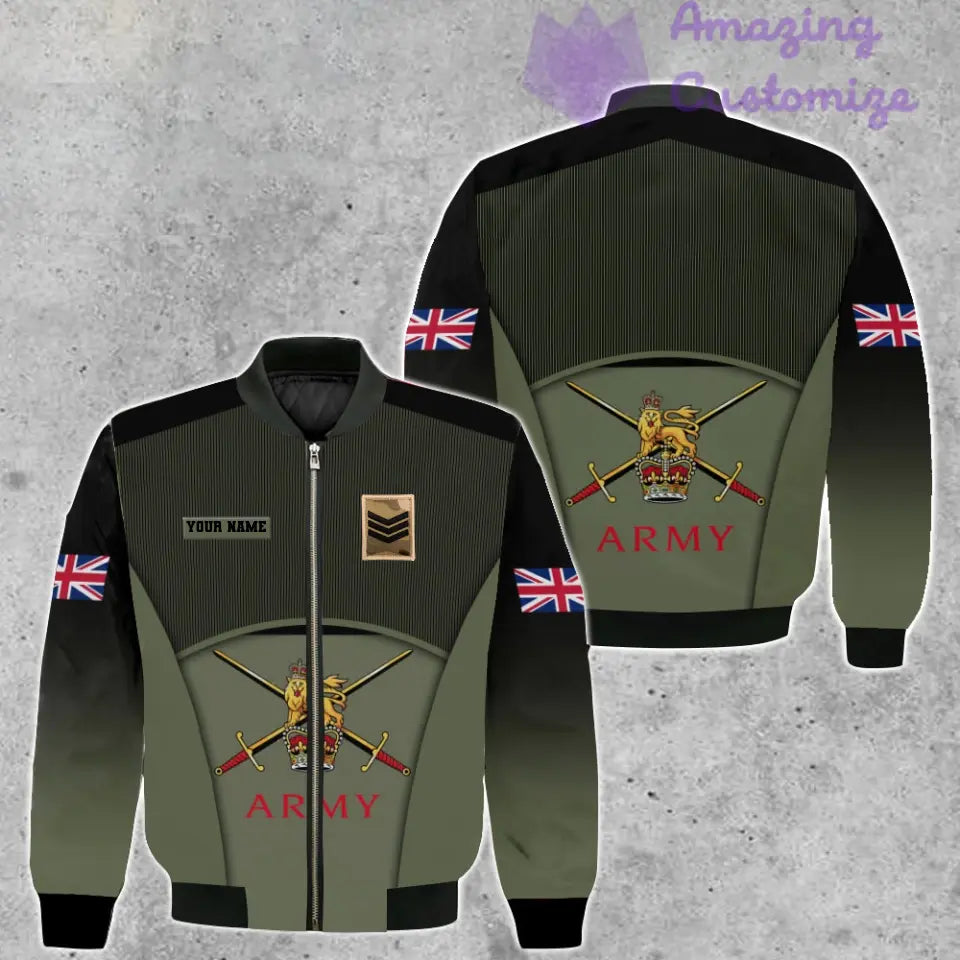 Personalisierte Bomberjacke mit Camouflage-Muster für britische Soldaten/Veteranen mit Namen und Rang, 3D-Druck -1912230001