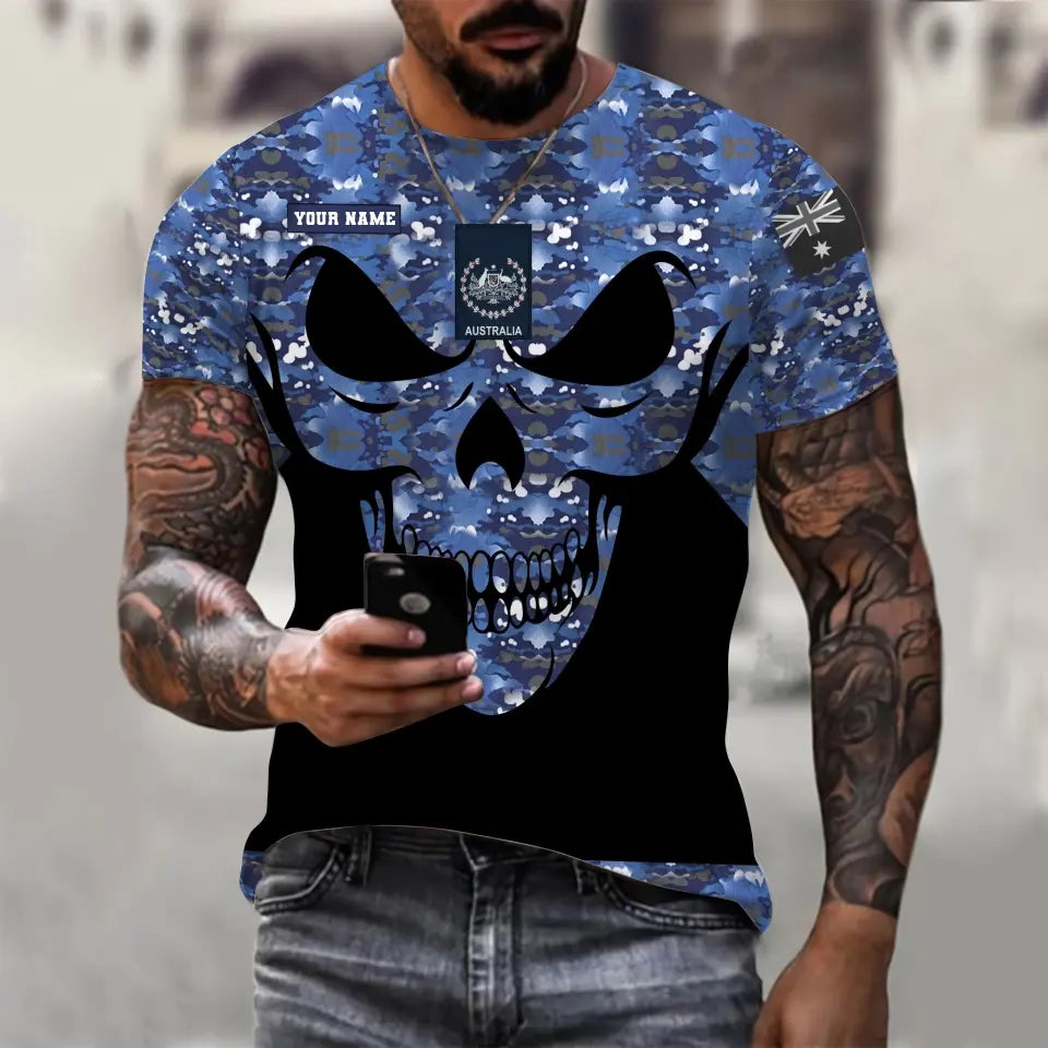 T-shirt personnalisé avec camouflage soldat/vétéran australien avec nom et grade imprimé en 3D - 0811230011