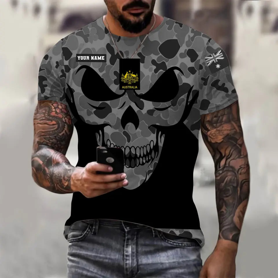 Personalisiertes T-Shirt mit australischem Soldaten-/Veteranen-Tarnmuster mit Namen und Rang, 3D-Druck – 0811230011