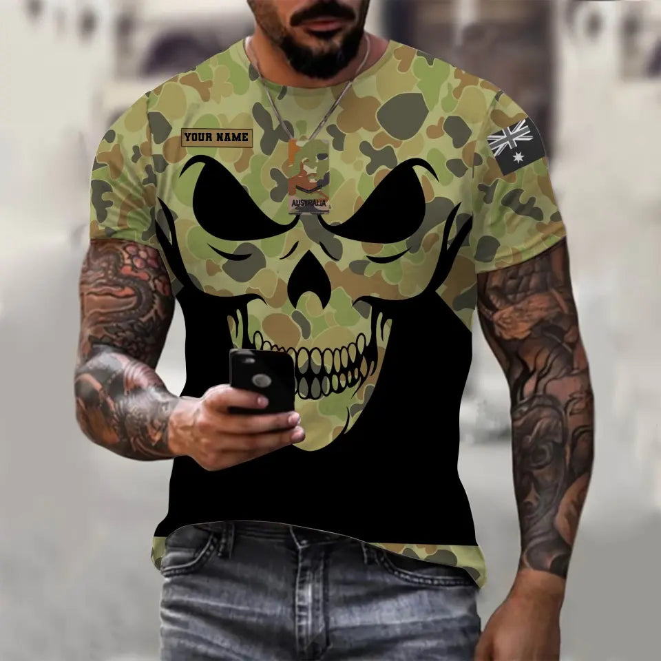 T-shirt personnalisé avec camouflage soldat/vétéran australien avec nom et grade imprimé en 3D - 0811230011