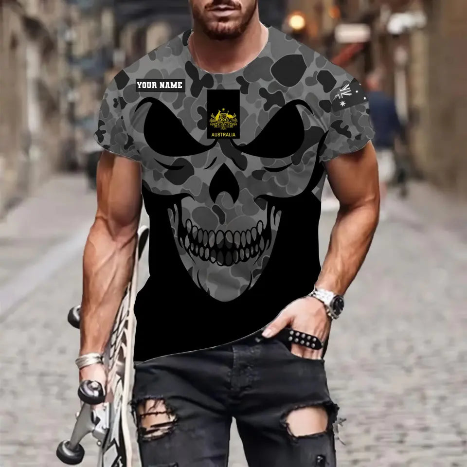 T-shirt personnalisé avec camouflage soldat/vétéran australien avec nom et grade imprimé en 3D - 0811230011