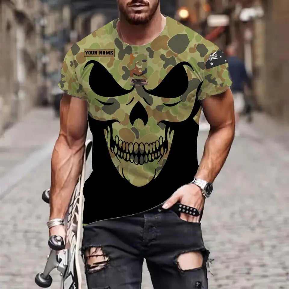 T-shirt personnalisé avec camouflage soldat/vétéran australien avec nom et grade imprimé en 3D - 0811230011