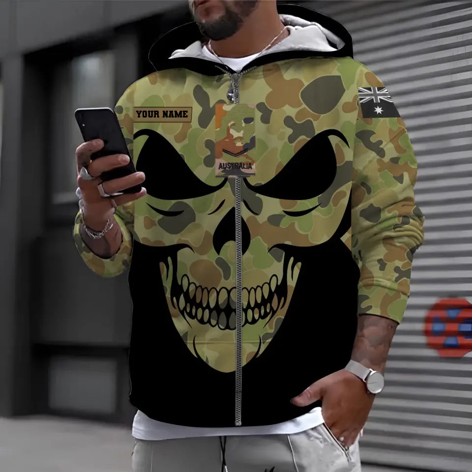 T-shirt personnalisé avec camouflage soldat/vétéran australien avec nom et grade imprimé en 3D - 0811230011