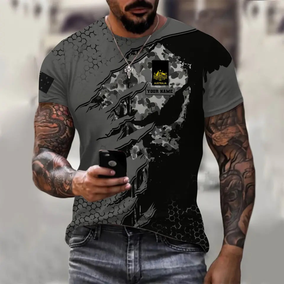 Personalisiertes T-Shirt mit australischem Soldaten-/Veteranen-Tarnmuster mit Namen und Rang, 3D-Druck – 0811230013