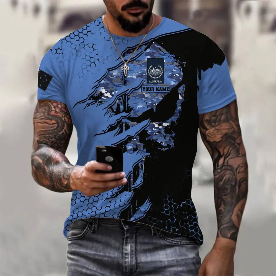 Personalisiertes T-Shirt mit australischem Soldaten-/Veteranen-Tarnmuster mit Namen und Rang, 3D-Druck – 0811230013