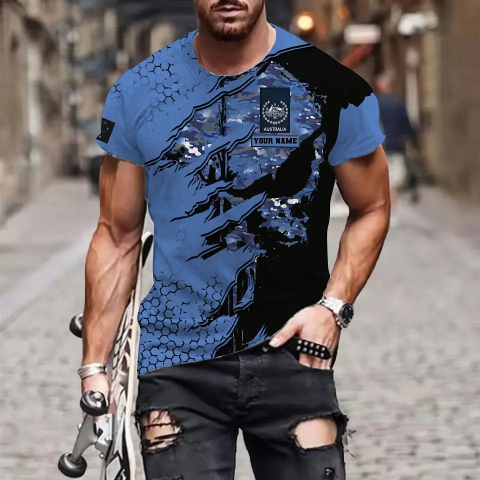 T-shirt personnalisé avec camouflage soldat/vétéran australien avec nom et grade imprimé en 3D - 0811230013