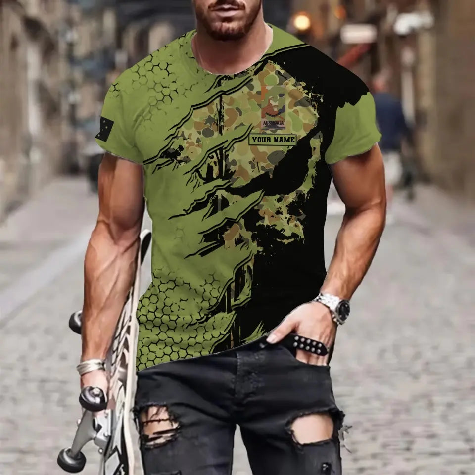 Personalized Australia Soldier/ Veteran Camo With Name And Rank T-shirt 3D Printed - 0811230013