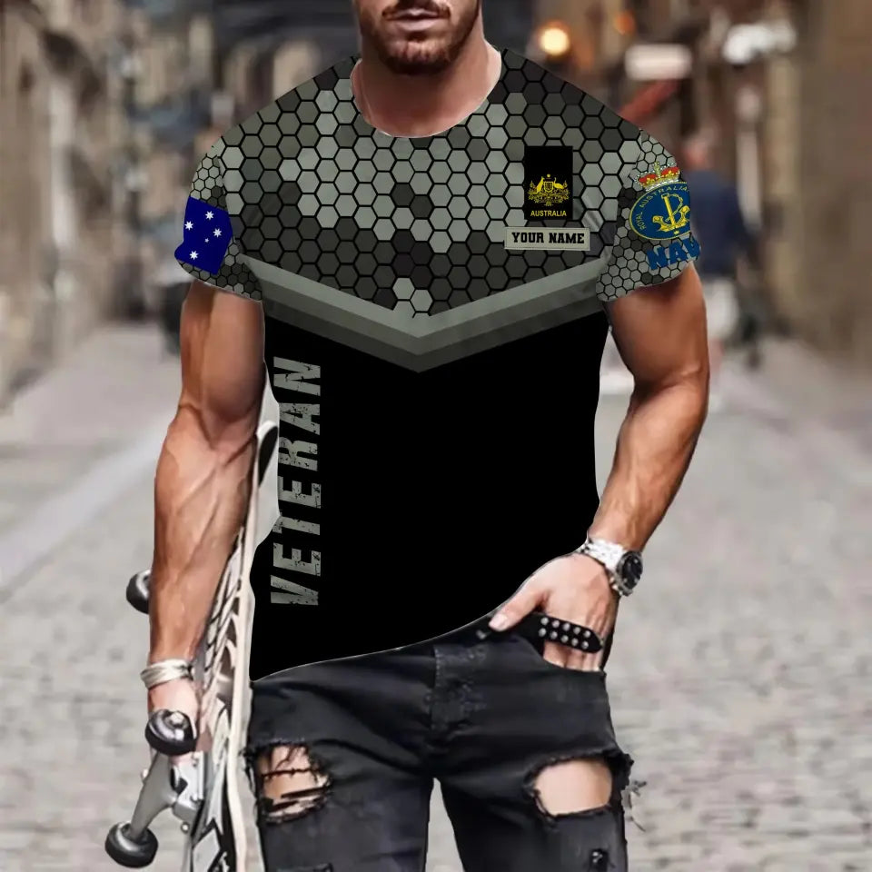 T-shirt personnalisé avec camouflage soldat/vétéran australien avec nom et grade imprimé en 3D - 0811230014