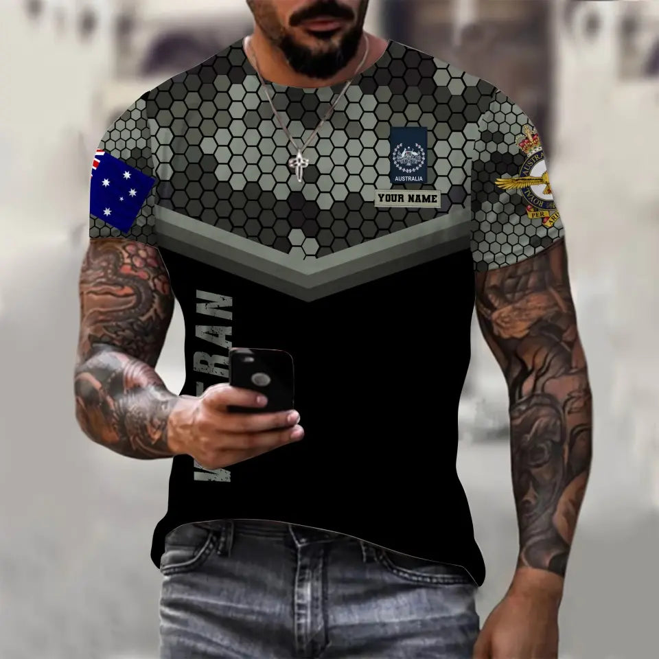 T-shirt personnalisé avec camouflage soldat/vétéran australien avec nom et grade imprimé en 3D - 0811230014