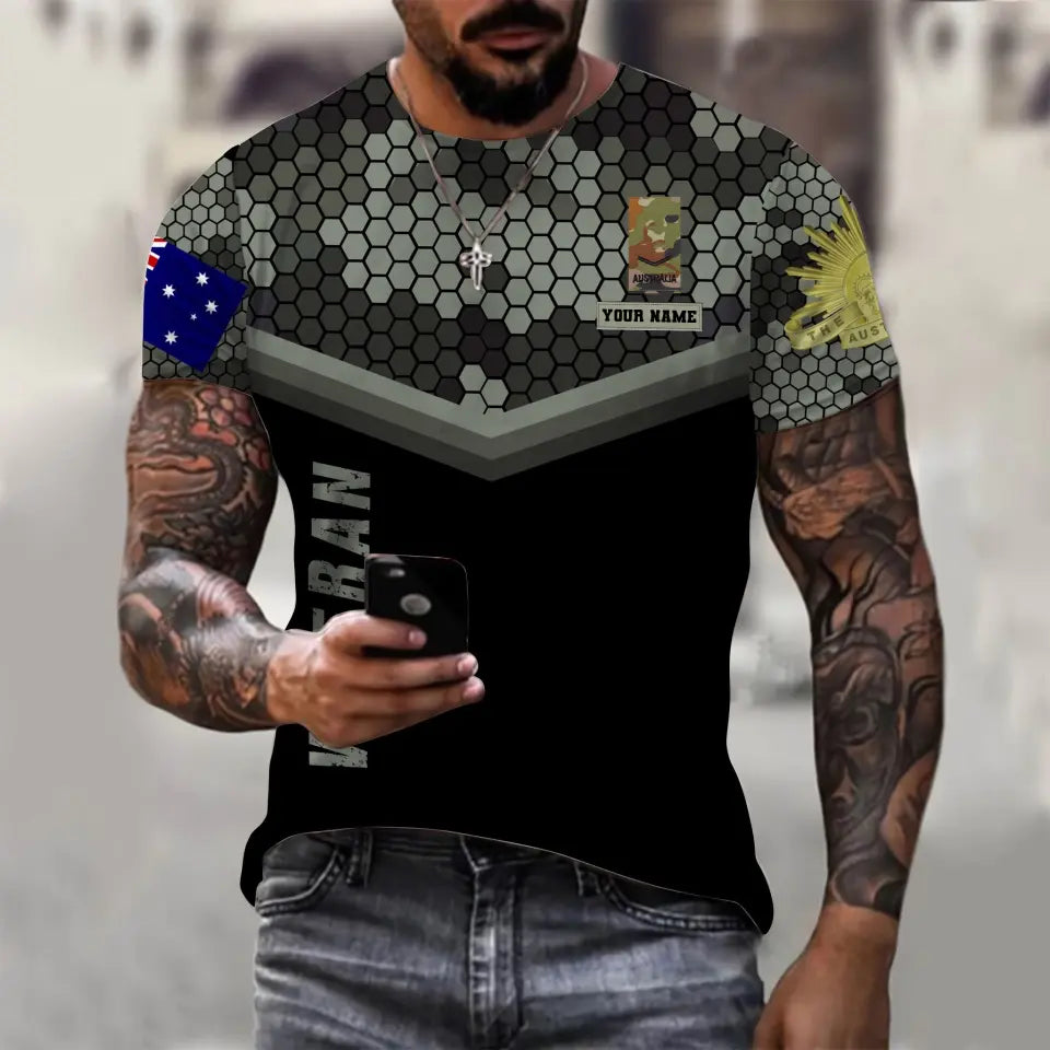 Personalisiertes T-Shirt mit australischem Soldaten-/Veteranen-Tarnmuster mit Namen und Rang, 3D-Druck – 0811230014