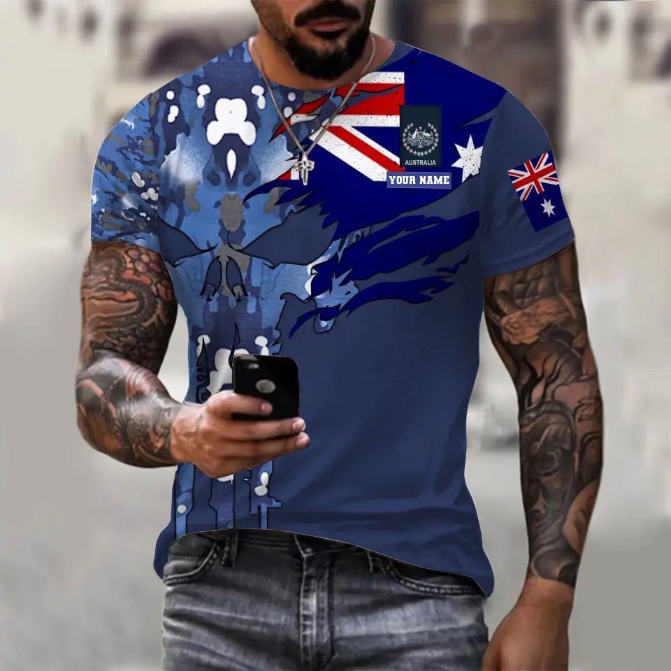 T-shirt personnalisé avec camouflage soldat/vétéran australien avec nom et grade imprimé en 3D - 0811230015