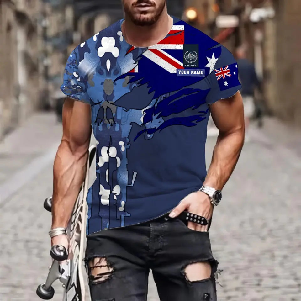 T-shirt personnalisé avec camouflage soldat/vétéran australien avec nom et grade imprimé en 3D - 0811230015