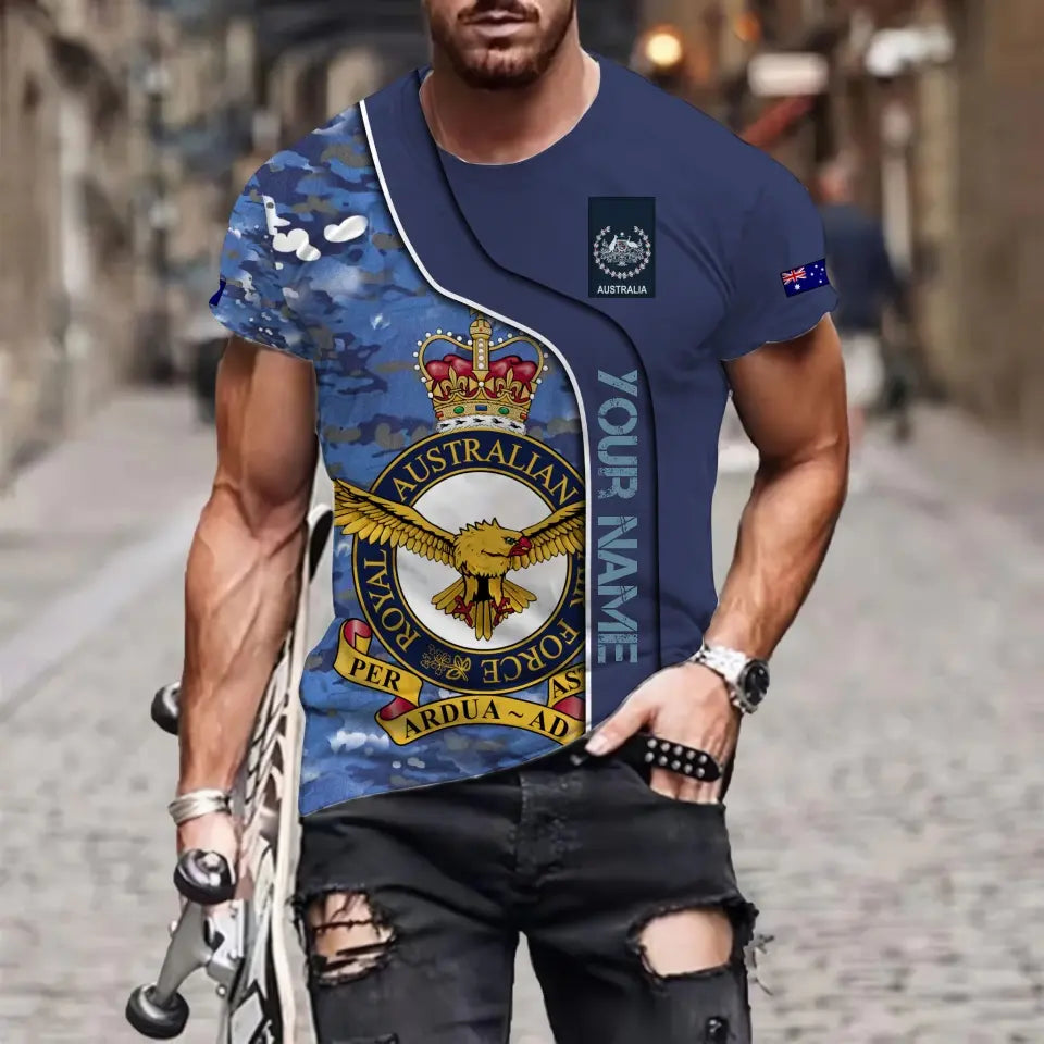 T-shirt personnalisé avec camouflage soldat/vétéran australien avec nom et grade imprimé en 3D - 0811230016