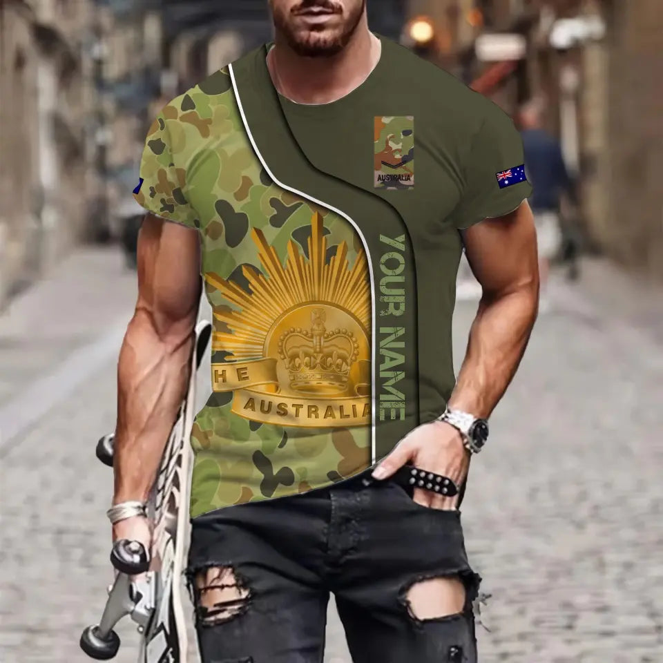 Personalized Australia Soldier/ Veteran Camo With Name And Rank T-shirt 3D Printed - 0811230016