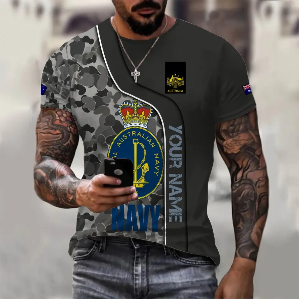 Personalisiertes T-Shirt mit australischem Soldaten-/Veteranen-Tarnmuster mit Namen und Rang, 3D-Druck – 0811230016