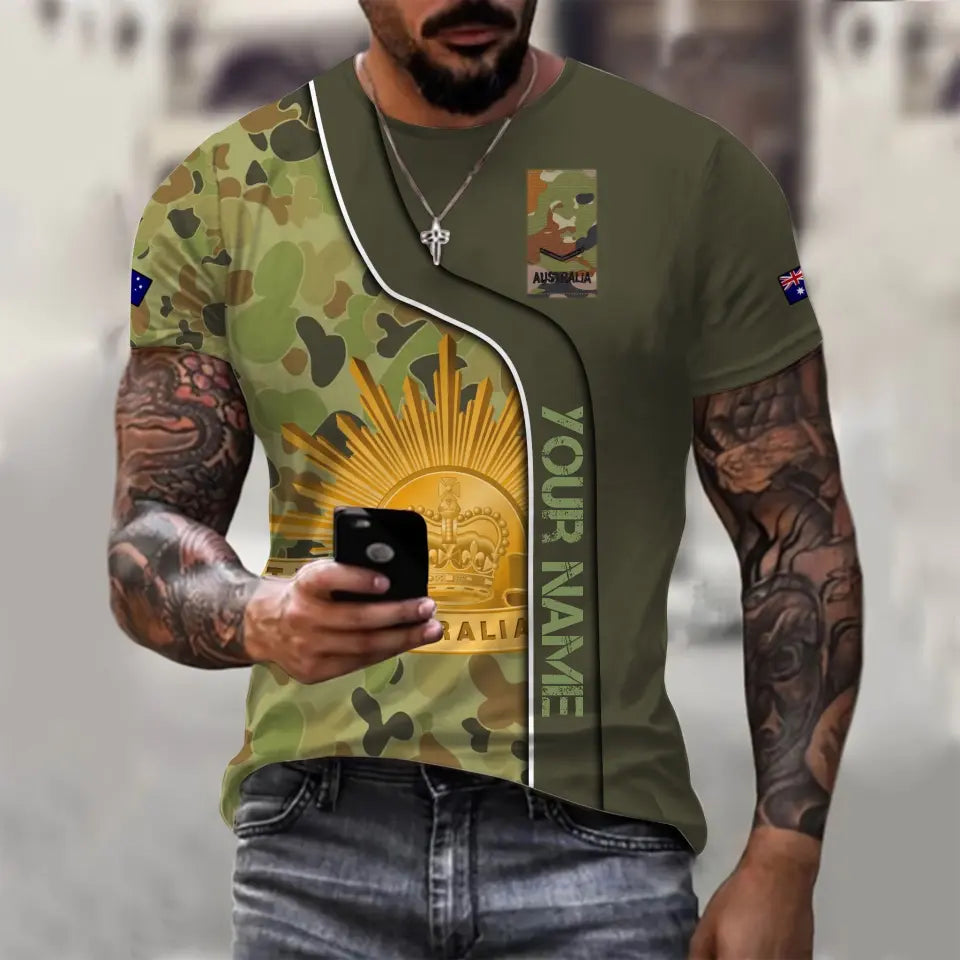 Personalized Australia Soldier/ Veteran Camo With Name And Rank T-shirt 3D Printed - 0811230016