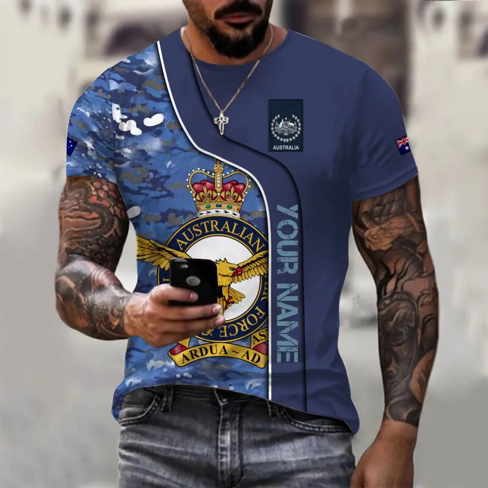 Personalisiertes T-Shirt mit australischem Soldaten-/Veteranen-Tarnmuster mit Namen und Rang, 3D-Druck – 0811230016