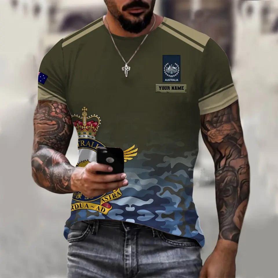 Personalized Australia Soldier/ Veteran Camo With Name And Rank T-shirt 3D Printed - 0811230017