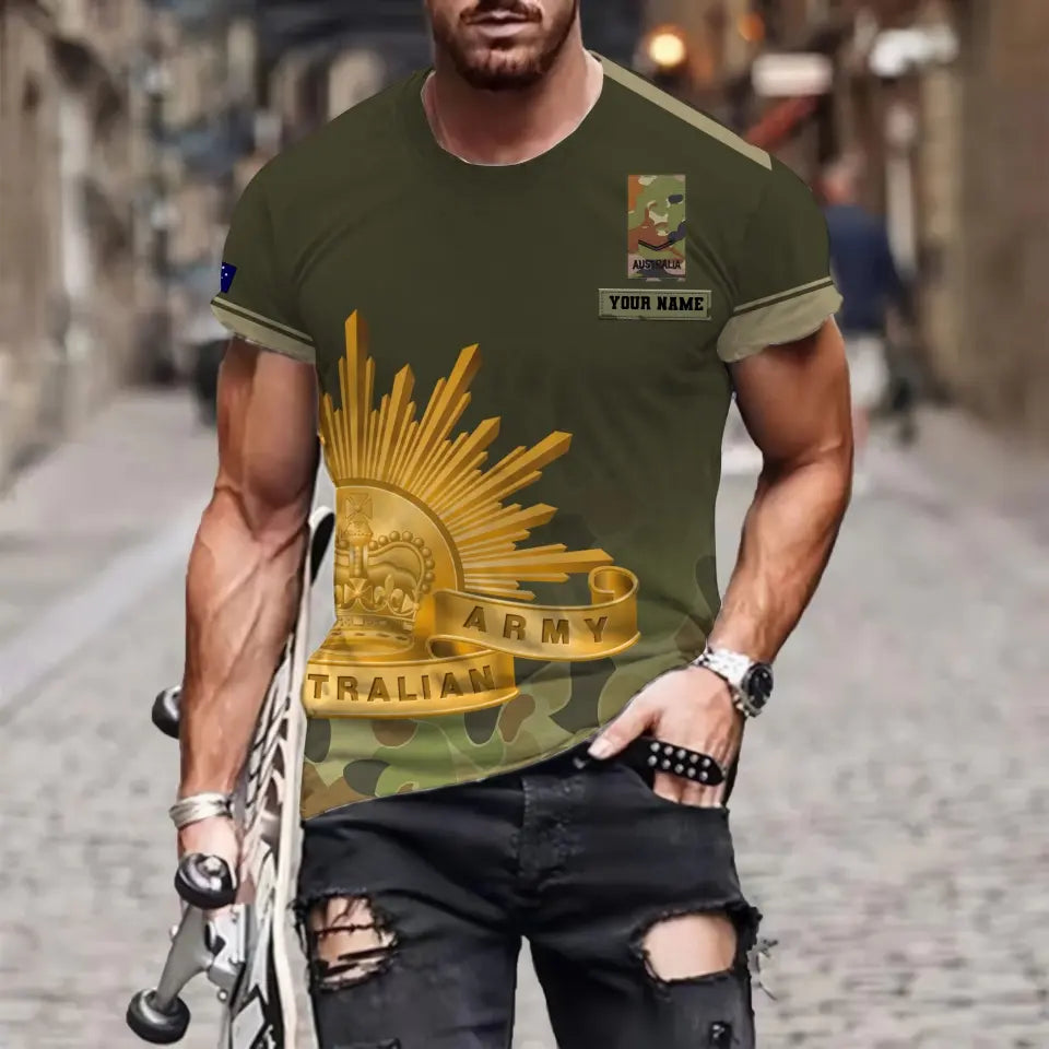 Personalized Australia Soldier/ Veteran Camo With Name And Rank T-shirt 3D Printed - 0811230017