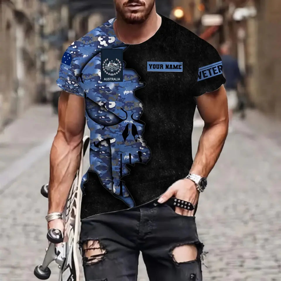 T-shirt personnalisé avec camouflage soldat/vétéran australien avec nom et grade imprimé en 3D - 0811230018